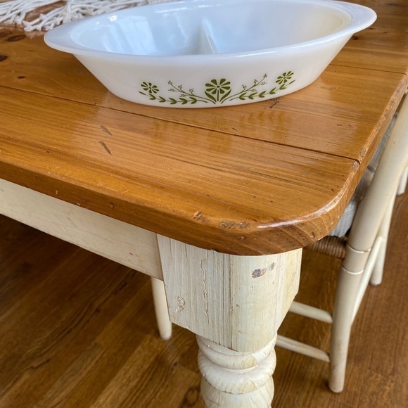 Vintage Glasbake Green Crazy Daisy Milk Glass Divided Oval Casserole Dish #J2352 - Picture 3 of 11